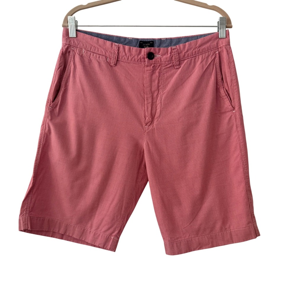 J.Crew Club Mens 32 Preppy‎ Chino Shorts Red White Micro Check Cotton 11" Inseam